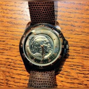 August Steiner Buffalo Nickel Men’s Watch: Genuine 1930 Coin Dial & Lizard Strap